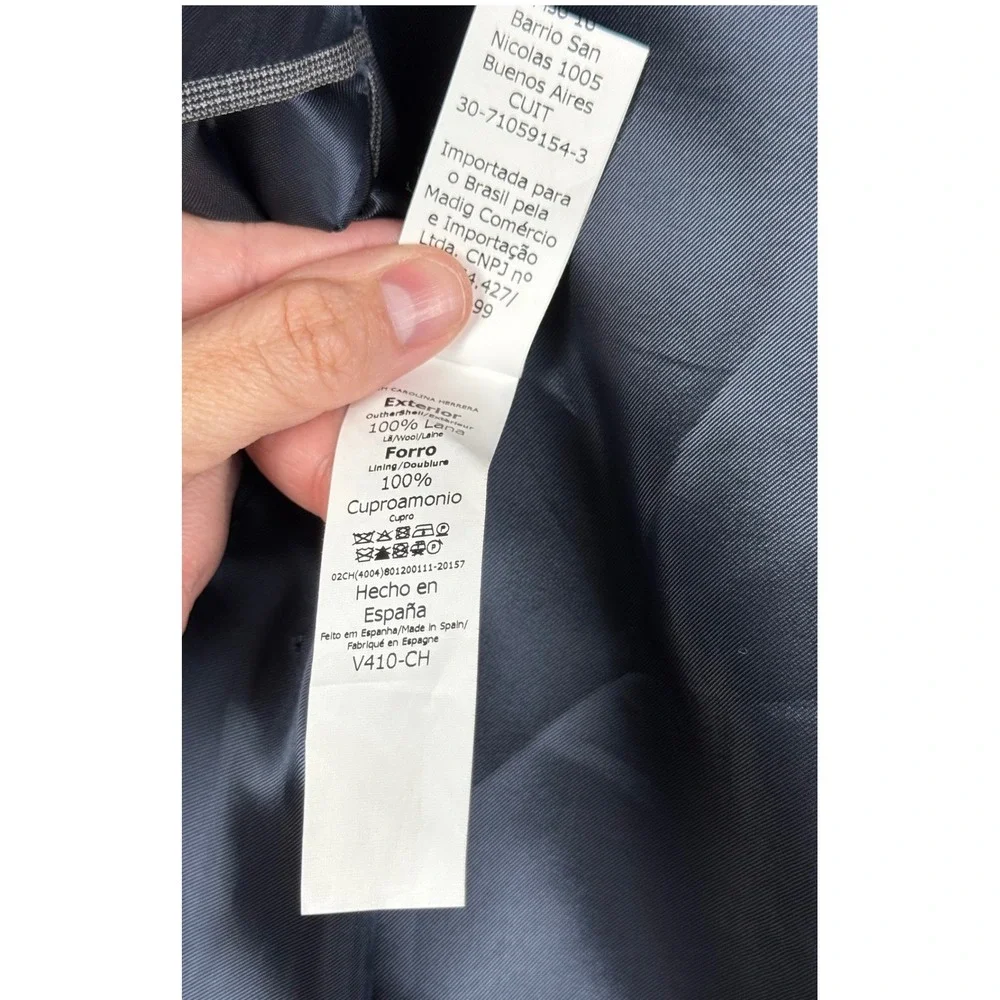 Carolina Herrera Mens Grey Two Button Blazer Jacket Made in Spain Size 42R